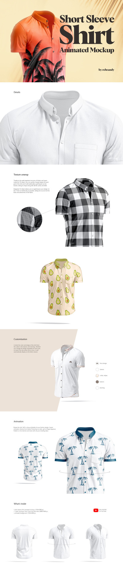短袖衬衫动画样机 (psd)