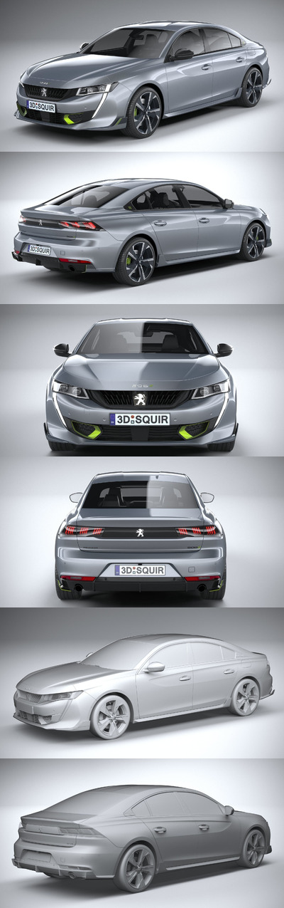 标致 508 PSE 2021汽车轿车3D模型下载 (MAX,3DS,FBX,OBJ,C4D,LWO,TEX)