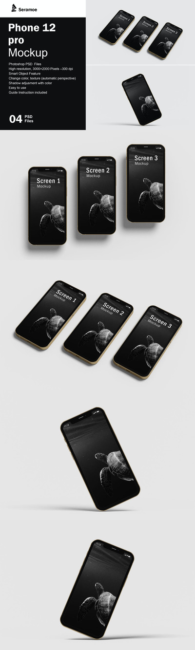 iPhone 12 pro 多角度手机样机下载 (PDF,PSD)