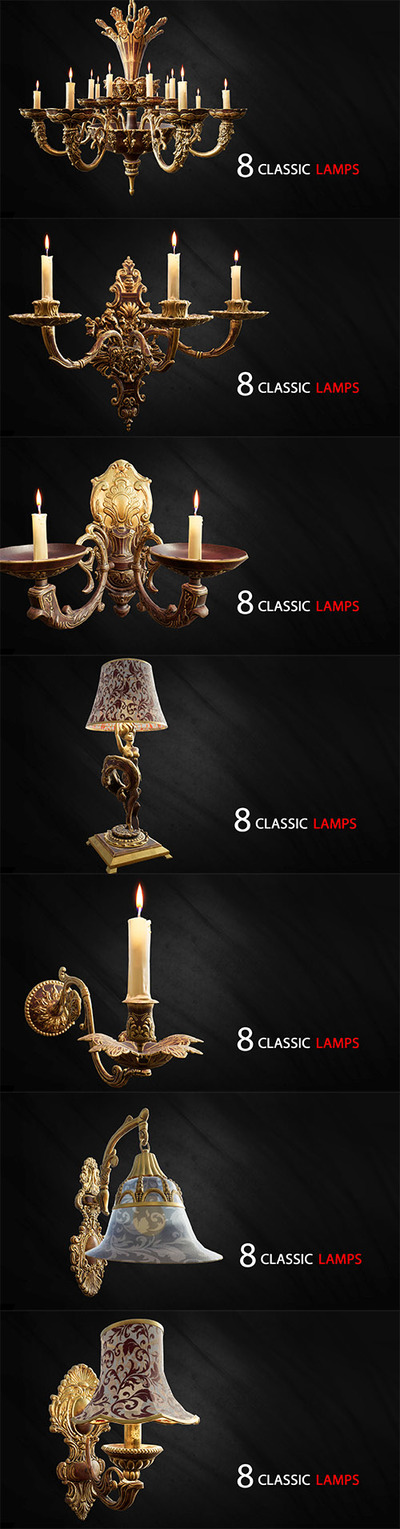 Unreal 4 - UE4 虚幻引擎8种经典的吊灯低多边形3D模型下载 (uproject)