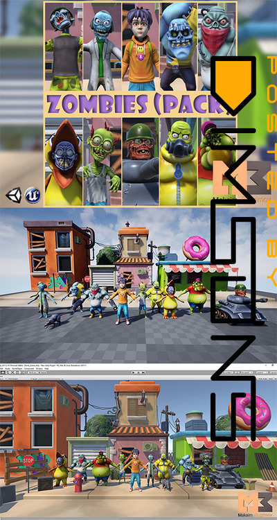 卡通风格的低多边形僵尸3D模型下载 (Unity,Unreal,FBX)