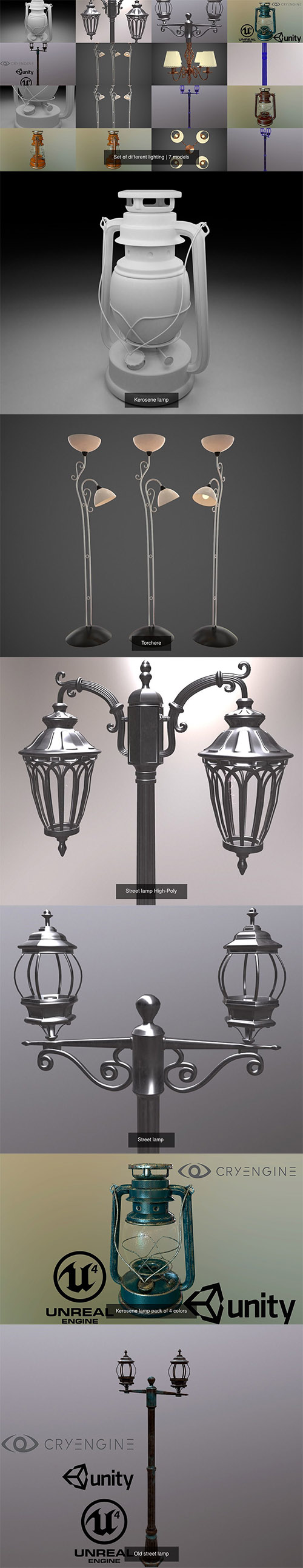 不同的路灯3D模型集合下载 (Blend,Dae,FBX,OBJ,MTL,STL)