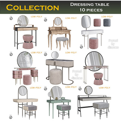 梳妆台采集三维模型低多边形3D模型 (MAX,FBX,MTL)