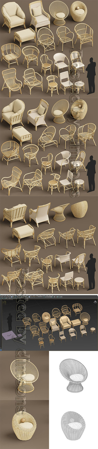 各种工艺藤椅组3D模型3D模型 (MAX,OBJ,FBX,Blend)