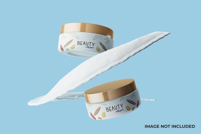 逼真的浮动化妆品面霜罐样机 [psd]