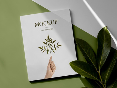 叶子&阴影杂志封面设计样机 [psd]