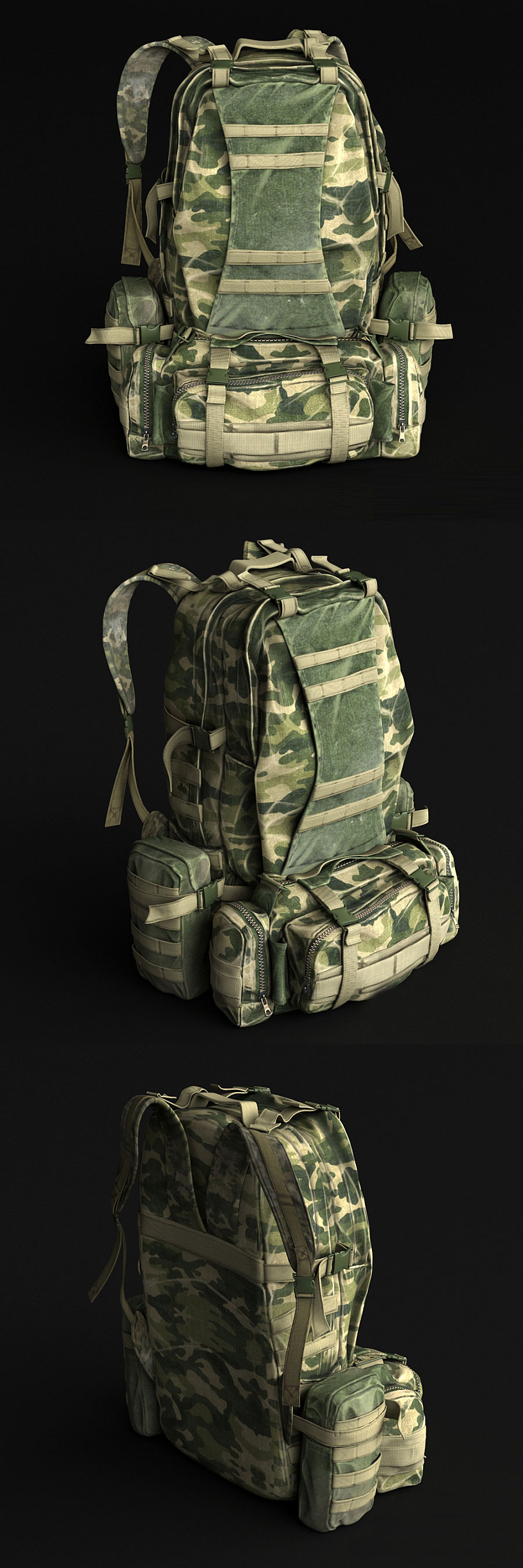 迷彩风格的旅行大背包3D模型下载(FBX,OBJ,MAX)
