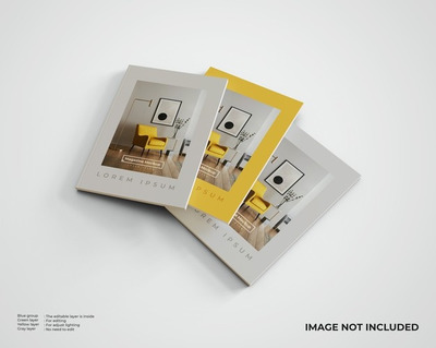 三本图册杂志顶视图样机 [psd]