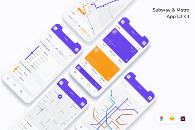地铁和地铁应用程序用户界面套件APP UI (FIG,SKETCH,XD)