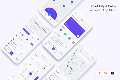 智能城市和公共交通APP UI工具包 (FIG,SKETCH,XD)