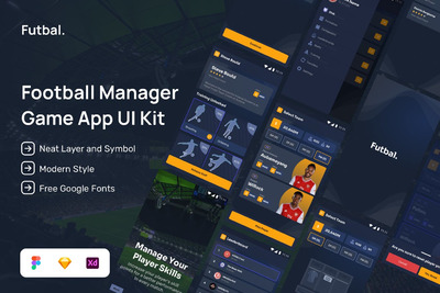 足球经理应用程序用户界面套件APP (FIG,SKETCH,XD)