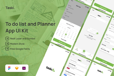 待办事项和提醒应用程序UI工具包APP (XD,SKETCH,FIG)