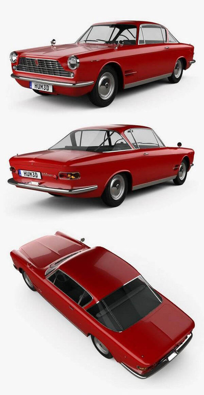菲亚特 2300 S coupe 1961 复古经典汽车轿车3D模型下载 (FBX,OBJ,MAX)