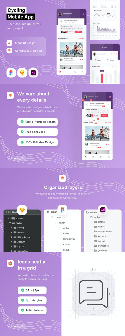 自行车移动应用程序APP (FIG,SKETCH,XD)