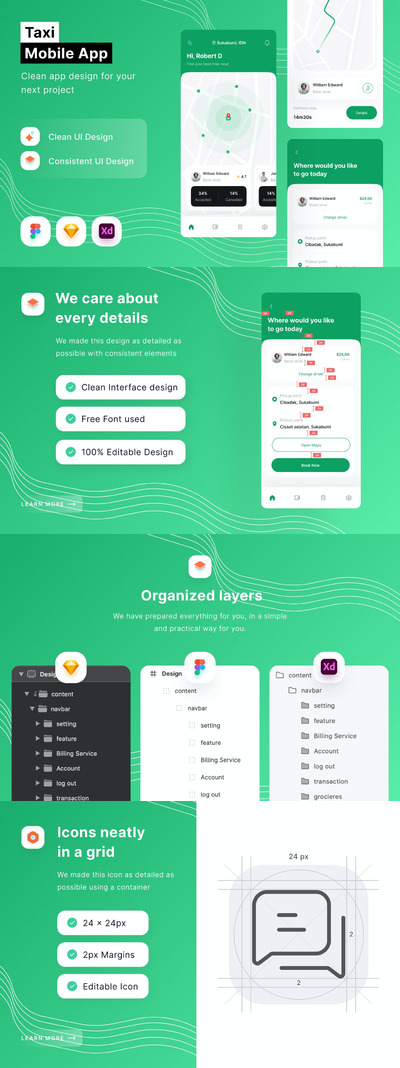 打车APP UI设计模板 (FIG,SKETCH,XD)