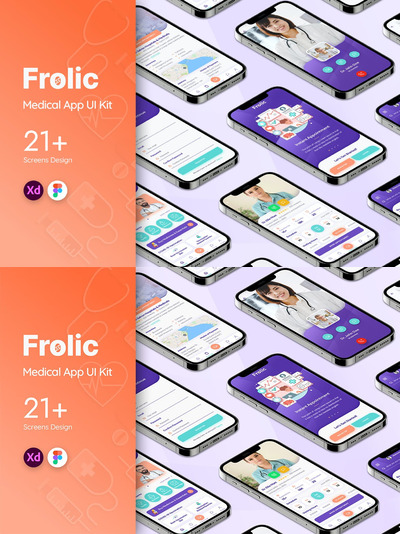 Frolic医疗移动应用程序用户界面套件APP UI (XD,FIG)