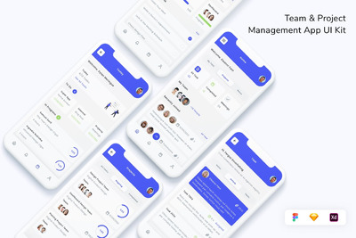 团队和项目管理应用程序UI工具包APP UI (FIG,SKETCH,XD)