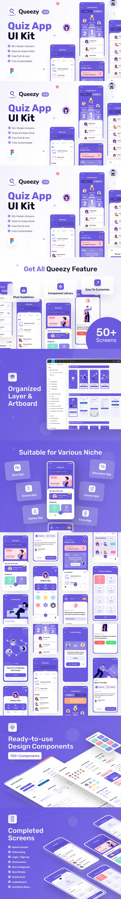 问答和琐事游戏应用程序UI工具包 APP UI KITS (FIG)