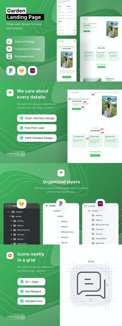 绿植花园主题的着陆页响应式网页UI (FIG,SKETCH,XD)