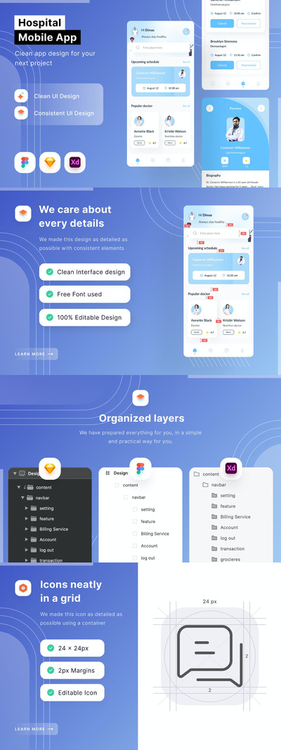 医院移动应用程序 APP UI KITS (FIG,SKETCH,XD)