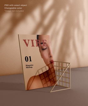 栅格铁架杂志封面设计效果图样机 [psd]