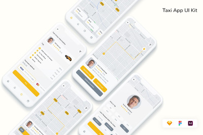 出租车应用程序用户界面套件 APP UI KITS (FIG,SKETCH,XD)