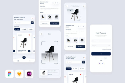 家具扫描仪应用程序- APP UI KITS (FIG,SKETCH,XD)