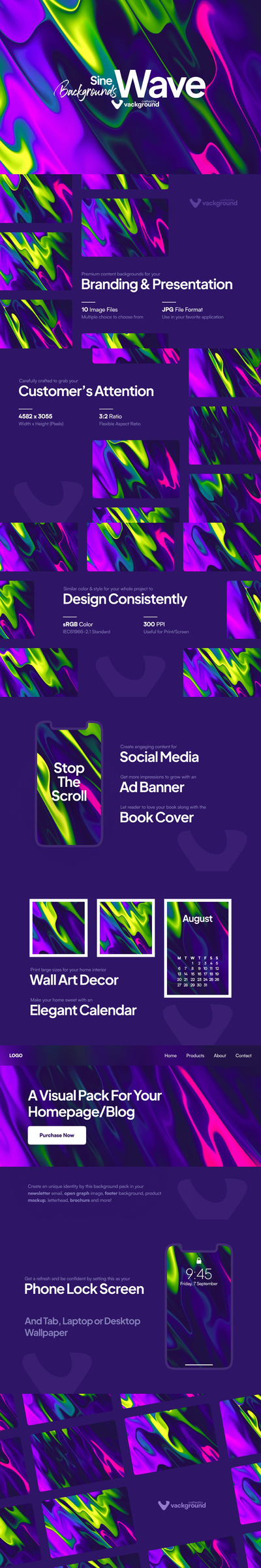 时尚高端绚丽波浪渐变背景底纹纹理集合