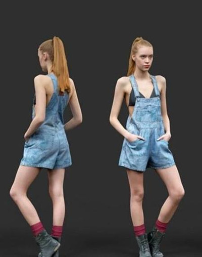 穿背带牛仔裤和靴子的女孩3D模型（OBJ,FBX,MAX）