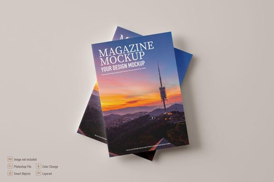 堆叠杂志外页封面设计展示样机 [psd]