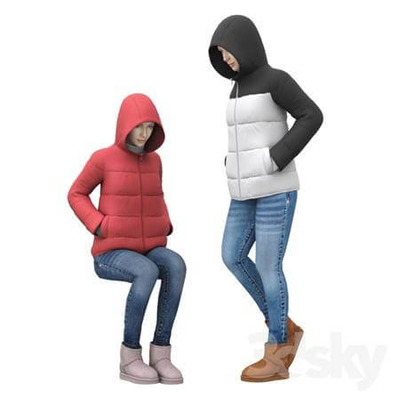 穿薄羽绒服和牛仔裤的女孩3D模型（OBJ,FBX,MAX）