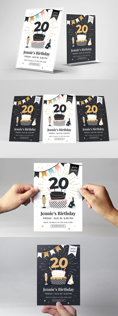 趣味生日派对海报模板 (AI,PSD)