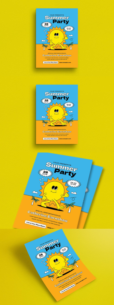 夏日派对时尚海报模板(AI,PSD)