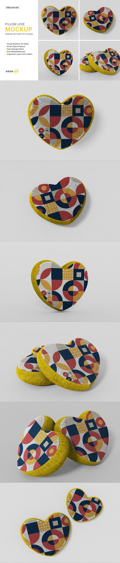 爱心抱枕图案设计样机 (PSD,JPG)