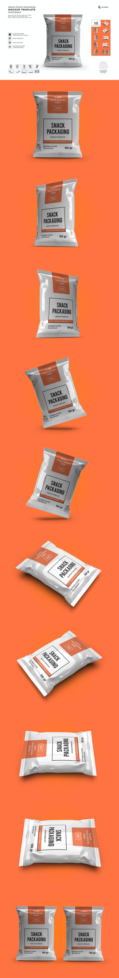 零食袋包装模型模板集样机 (PSD)