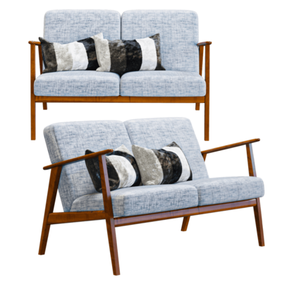 Ekena棕色框架天蓝色坐垫双人沙发3D模型（OBJ,FBX,MAX）