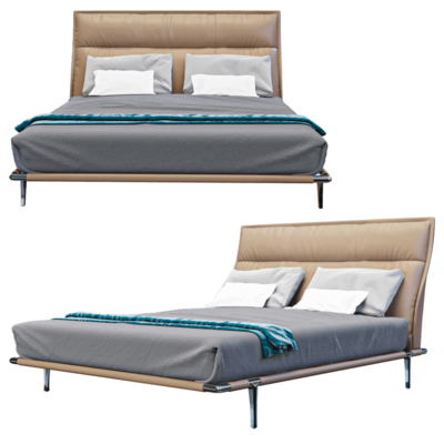 Mr Moonlight金属框架棕色皮革床3D模型（OBJ,FBX,MAX）