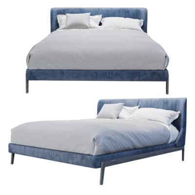 Fulham金属框架蓝色布艺床3D模型（OBJ,FBX,MAX）