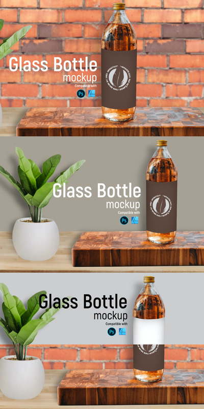 高端的透明玻璃瓶模型(PSD,JPG)