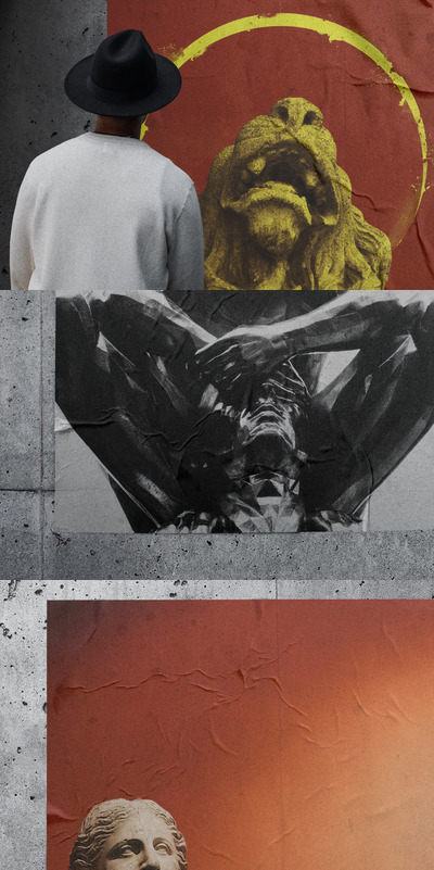 艺术墙壁海报样机 (PSD)