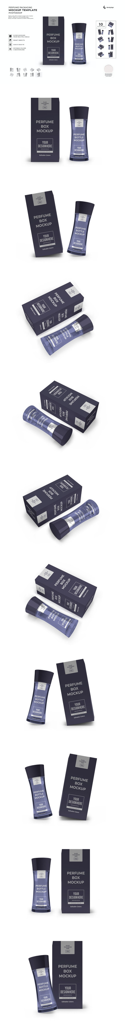 深灰色男士高端香水包装模型模板集样机 (PSD)