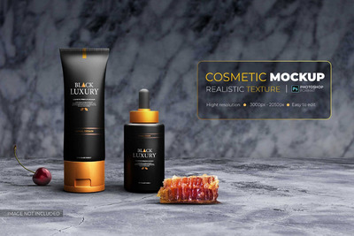 化妆模型-黑色奢华风格套装样机 (PSD,JPG)