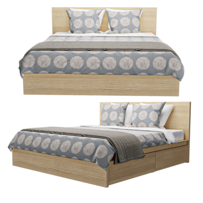 Malm带抽屉的原木床3D模型（OBJ,FBX,MAX）