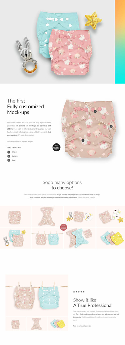 婴儿纸尿裤面料图案设计样机 (psd)