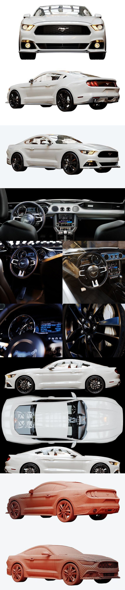 少有的含驾驶室元素高清的福特野马GT跑车汽车3D模型下载 (MAX,3DS,FBX,OBJ,C4D,LWO,TEX)