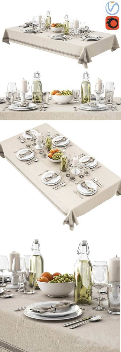 餐桌上的餐具组合3D模型（FBX,MAX）