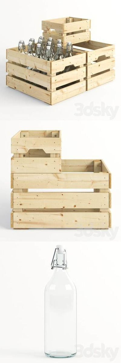 木箱中的玻璃瓶3D模型（FBX,MAX）