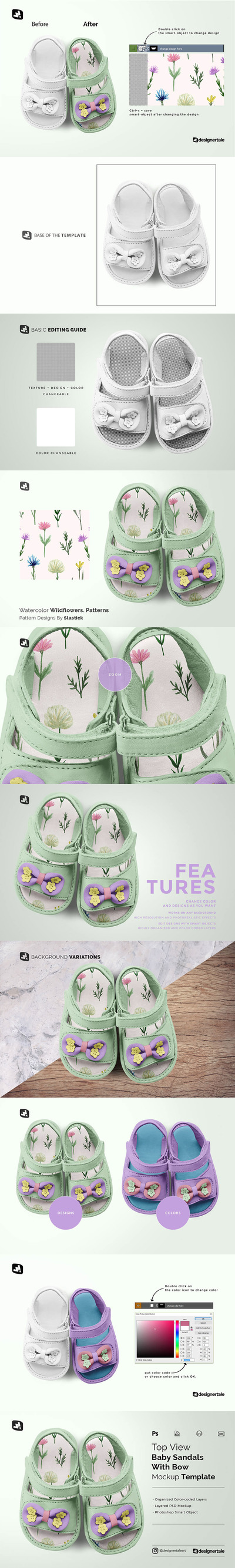 蝴蝶结婴儿凉鞋样机 (psd)