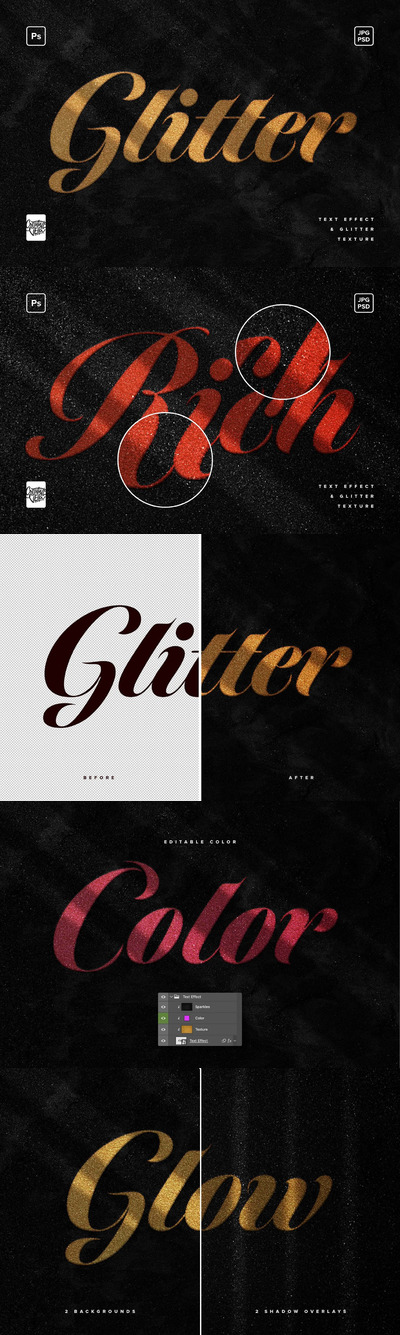 时尚高端土豪金色闪光亮光文字效果图层样式