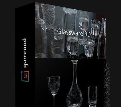 常用玻璃器皿杯子醒酒器3D模型套装 (FBX)